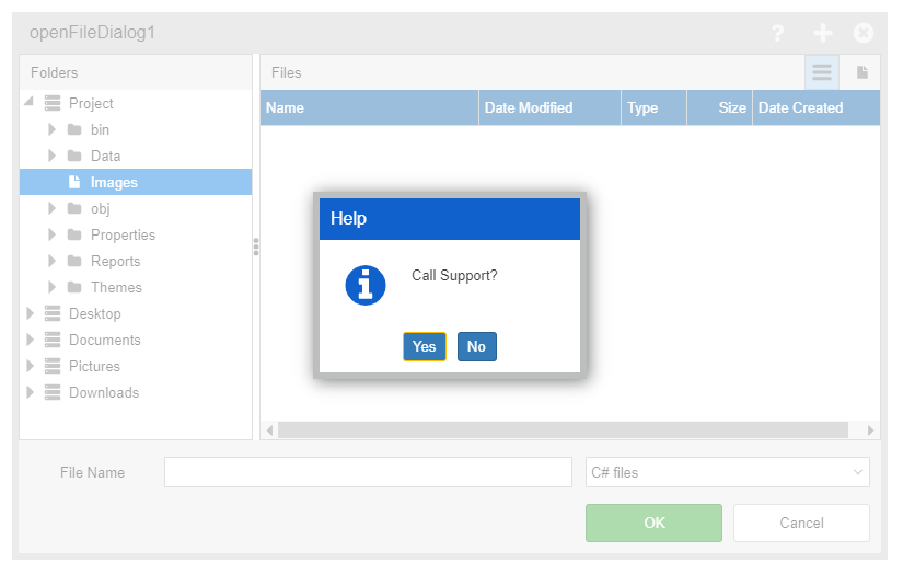 OpenFileDialog showing help button and navigation interface